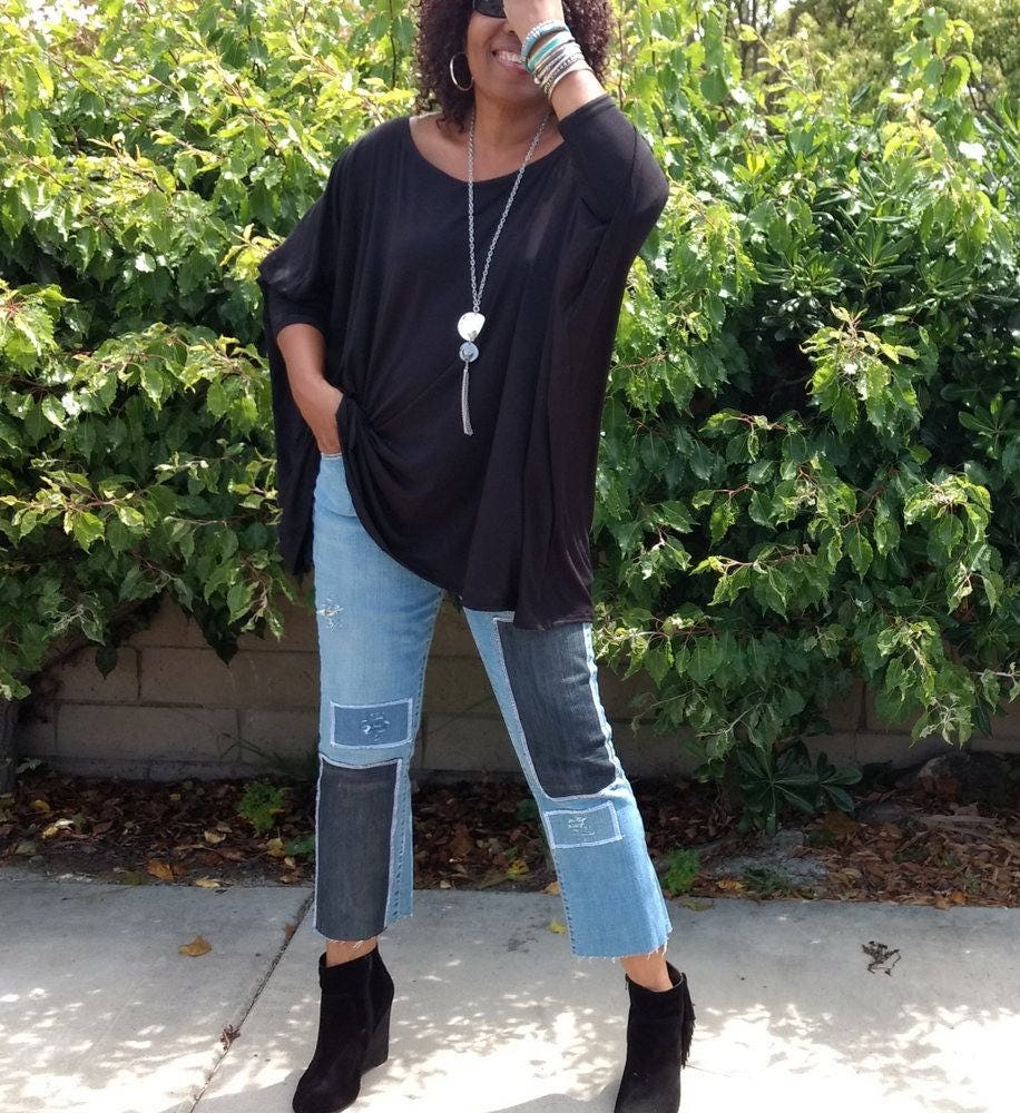 Kurviges Übergroßes Fledermaus-T-Shirt | Frauen-Top in Übergröße Langarm Jersey Strickpullover Lounge Tunika L-5x von Nakidbird