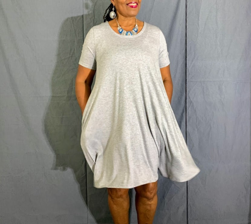 Kurzarm Swing Kleid, Tiefe Schöpferei Rayon Spandex Trapez Kleid Mit Taschen, Wochenende Lässig, Resort, Reisen, Xs-4X von Nakidbird