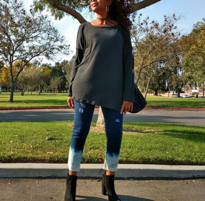 Langarm Over Size Swing Pullover ~ Charcoal 2xl von Nakidbird