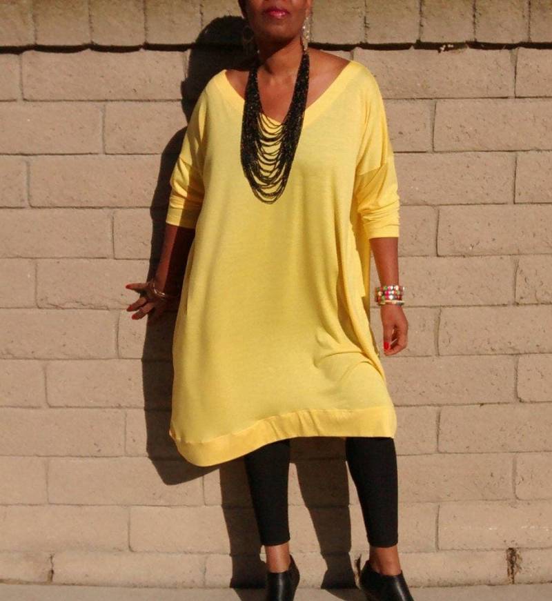 T Shirt Banded Dress, Slouchy V-Ausschnitt Strickkleid, Übergroßes Langarm-Jersey-Kleid, Strand/Resort Lounge ~ Alle Größen Farben von Nakidbird