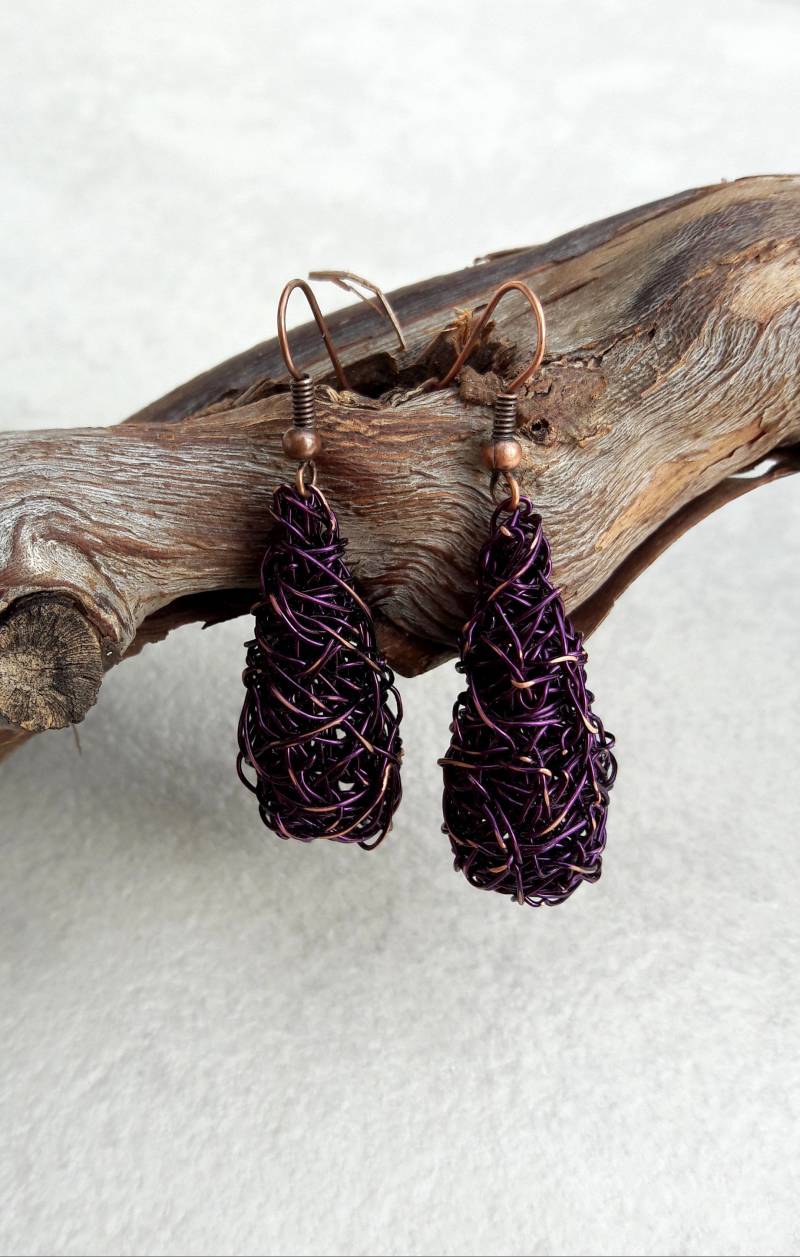 Violette Teardrop, Draht Gewickelt, Ohrringe, Geschenk Für Sie, Violette Ohrringe Violette Teardrop, Draht Gewickelt, Ohrringe, Geschenk Für Sie, Violette Ohrringe von NakitUp