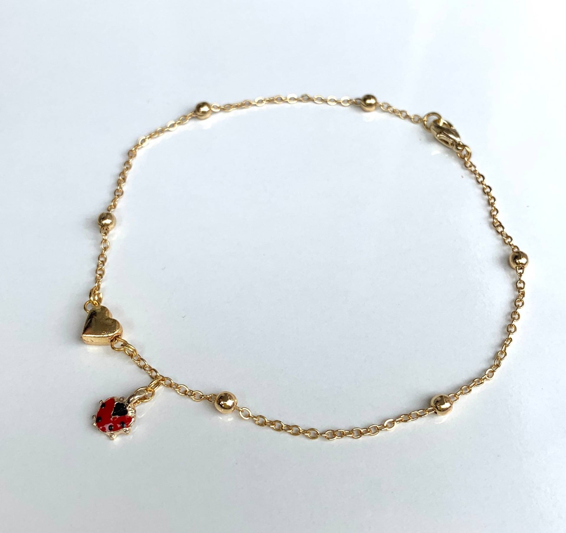 Kleines Herz Anhänger Vergoldet Halskette, Liebe Knöchel Armband, Marienkäfer Schmuck, Wunsch Freundschaft Fußkettchen, Charm Gold von NalansJewellery