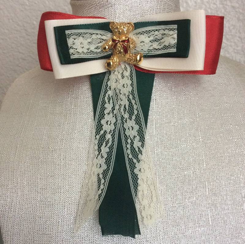 Damen Fliege Brosche Mit Teddy Handcraft Ribbonwork/ von NalikaCraft