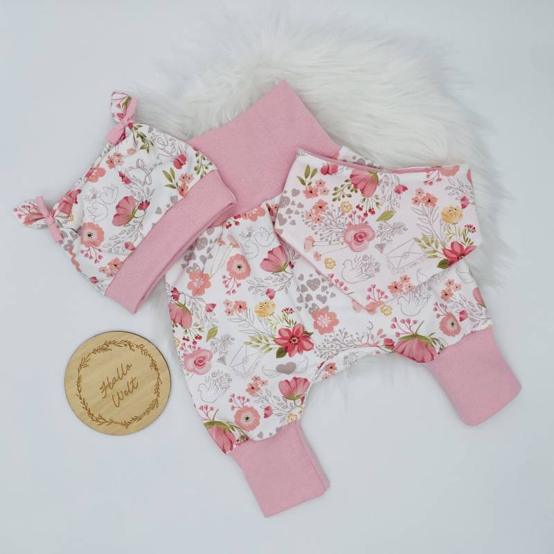 2 Tlg Baby/Kleinkind Set Blumen Aus Pumphose Und Mütze Tuch Mädchen Kinder Hose Neugeborenen Geschenk Geburt Taufe Ab Größe 44 von NalinaDesigns