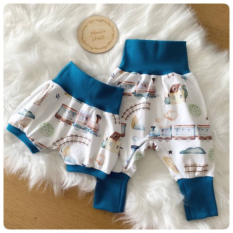 Pumphose Babyhose Eisenbahn Flugzeug Baby Kind Hose Junge Ab Größe 50 Bis 128 Geschenk Zur Geburt von NalinaDesigns