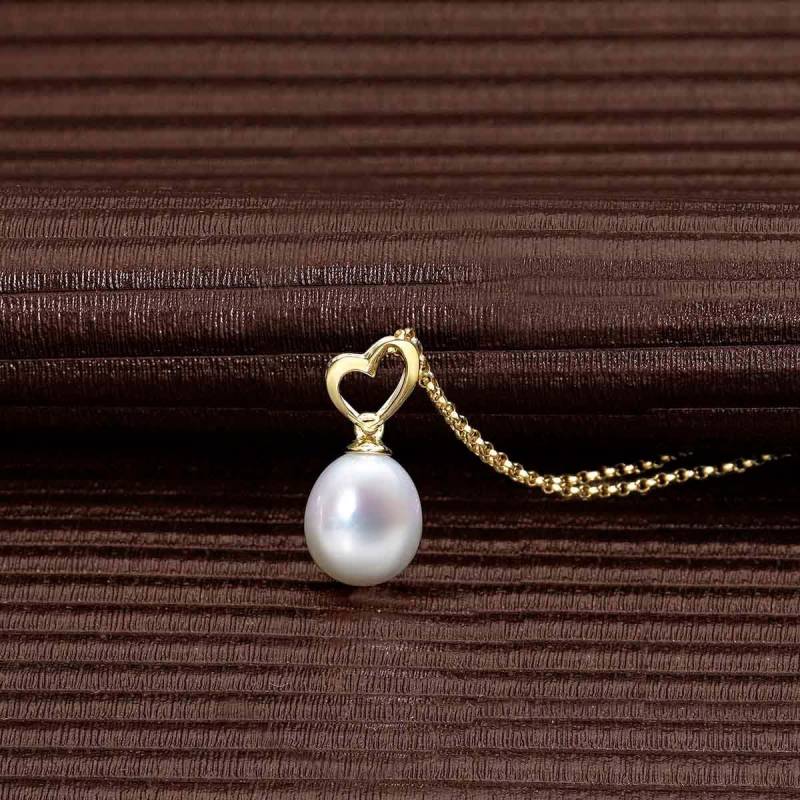 9K Massivgold Herz Anhänger Halskette Mit Perlentropfen in Weiß - Oder Gelbgold, 9 Karat Goldkette Süßwasserperle Für Damen Und Mädchen von NamanaLondon