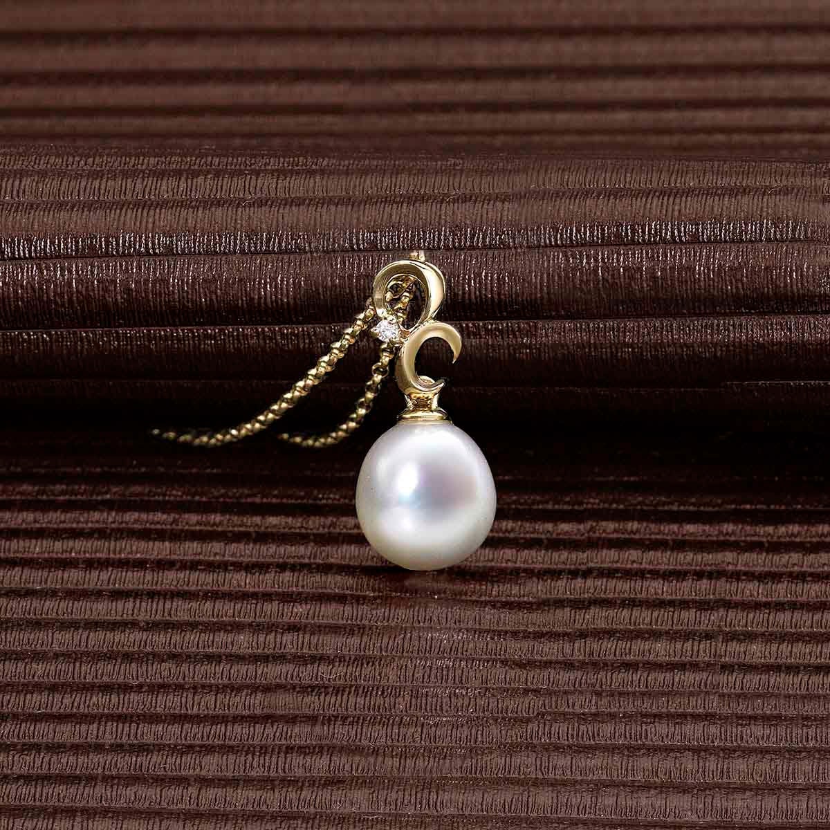 Perlen Tropfen Anhänger Halskette Mit Einer Perle & Zirkonia Stein in 9 Karat Gelbgold Für Frauen Und Mädchen, Soid Gold von NamanaLondon