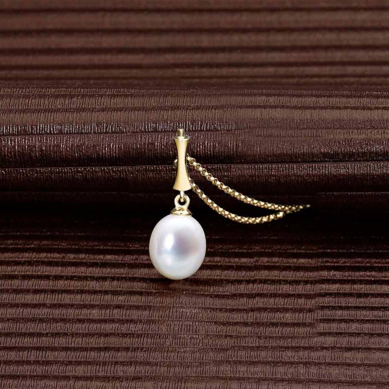 Perlentropfen Anhänger Mit Weißer Süßwasserperle in 9K Weiß - Oder Gelbgold Für Damen, Schlichte 9 Karat Goldkette Perle Mädchen von NamanaLondon