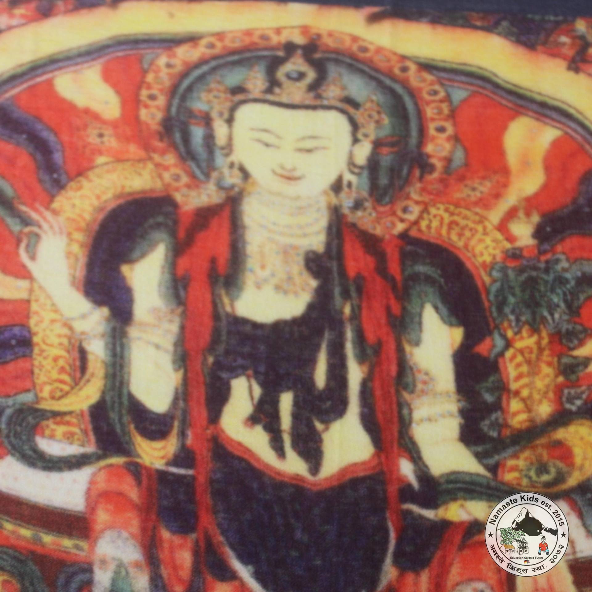 Kaschmirschal "Devta" Handgewebtes Hochwertiges Halstuch | Kaschmirwolle Schwarz, Bunt Buddha Bedrucktes Tuch Unikat Non-Profit von NamasteKidsHelpShop