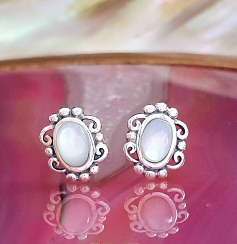925Er Silber Ohrstecker, Perlmutt Ohrringe Sterling Silber, Geschenkidee von NamasteSilber