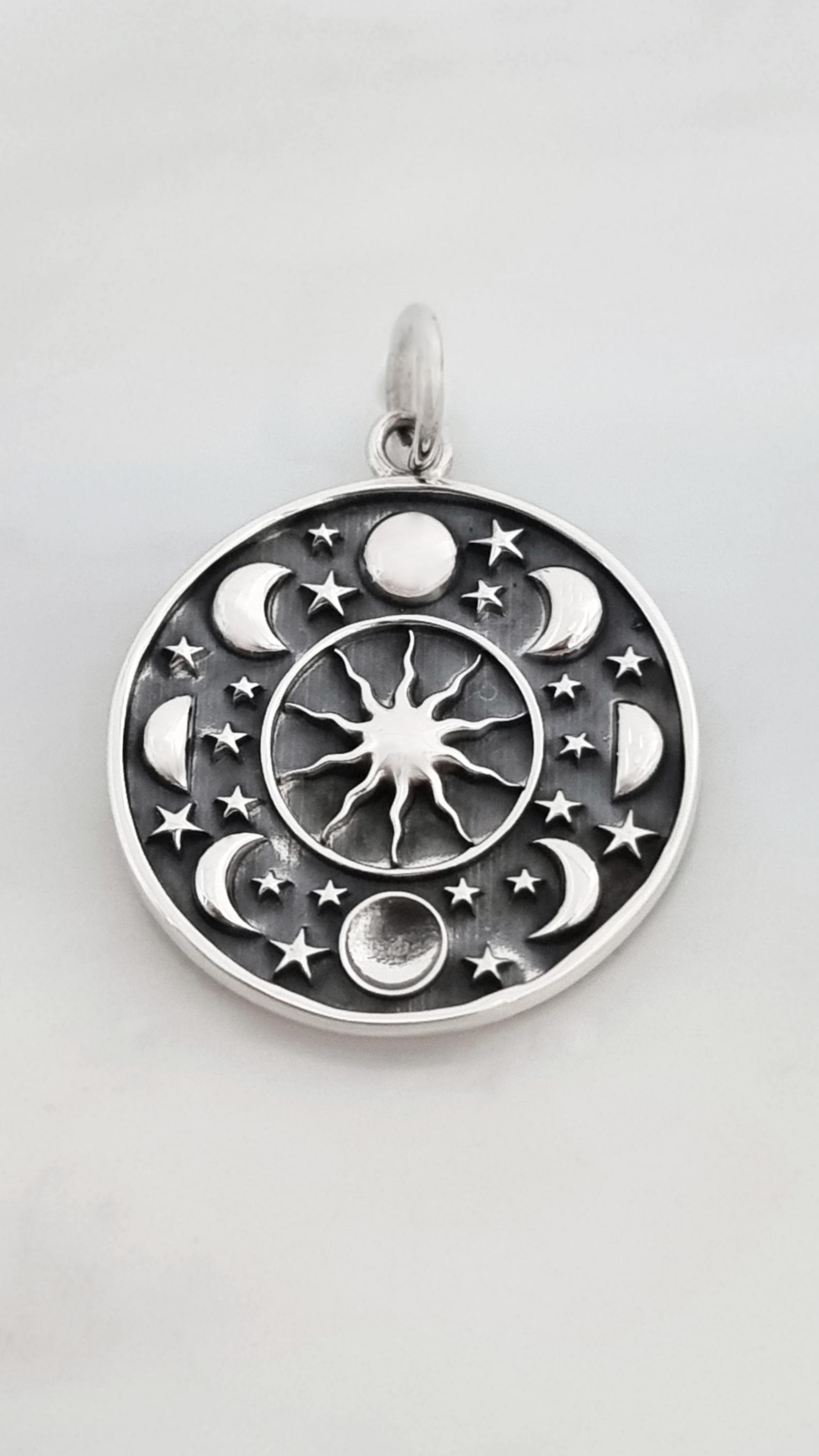 Anhänger Mondphasen, Kettenanhänger Sonne Mond, Silber 925, Kette, Yoga von NamasteSilber