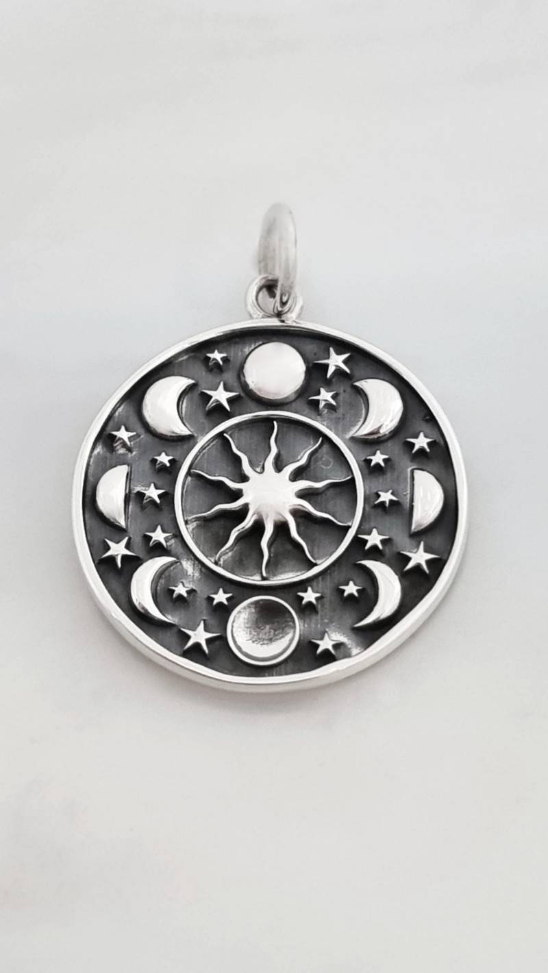 Anhänger Mondphasen, Kettenanhänger Sonne Mond, Silber 925, Kette, Yoga von NamasteSilber