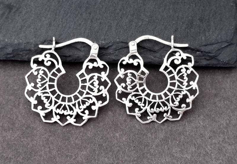 Ohrringe Silber, Mandala, Creolen Sterling Silber 925 von NamasteSilber