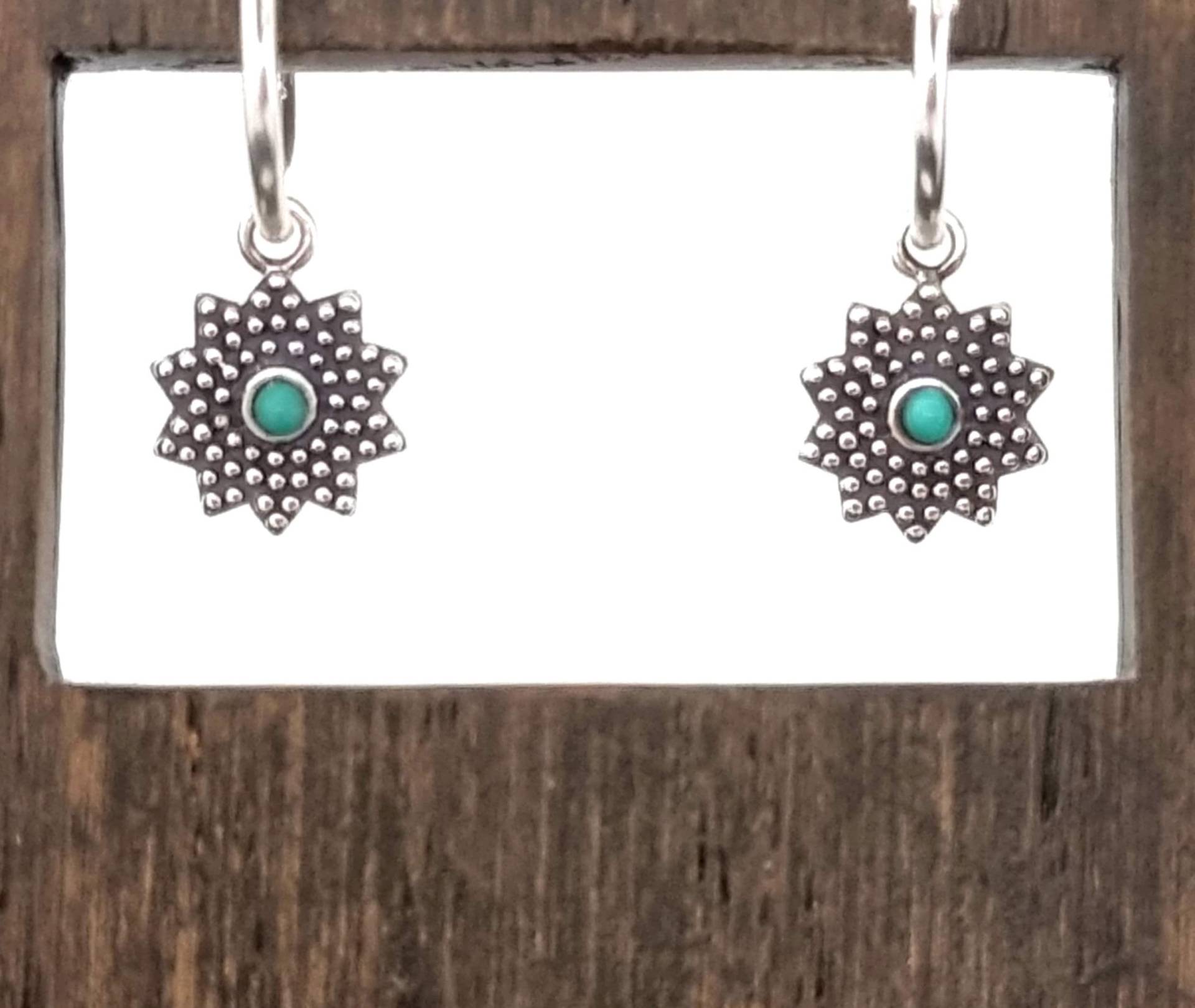 Ohrringe Silber, Türkis, Creolen Silber 925, Blumen Ohrringe Silber, Türkis, Creolen Silber 925, Blumen von NamasteSilber