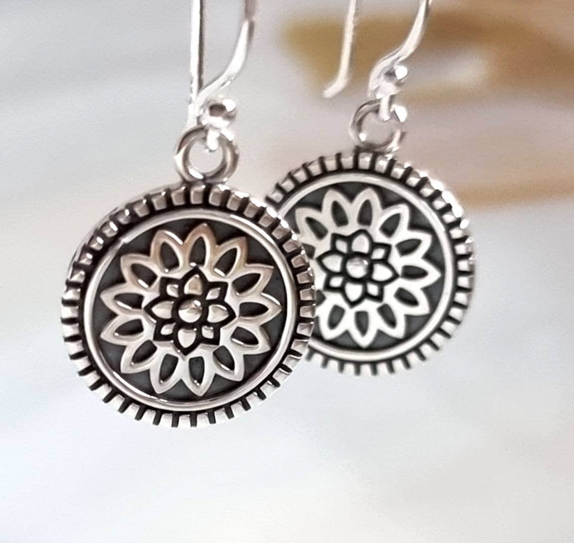 Silber Ohrringe, Blumen Mandala Ohrhänger Sterling 925 von NamasteSilber