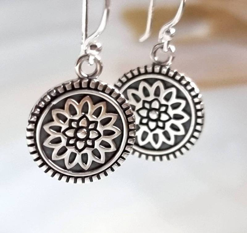 Silber Ohrringe, Blumen Mandala Ohrhänger Sterling 925 von NamasteSilber
