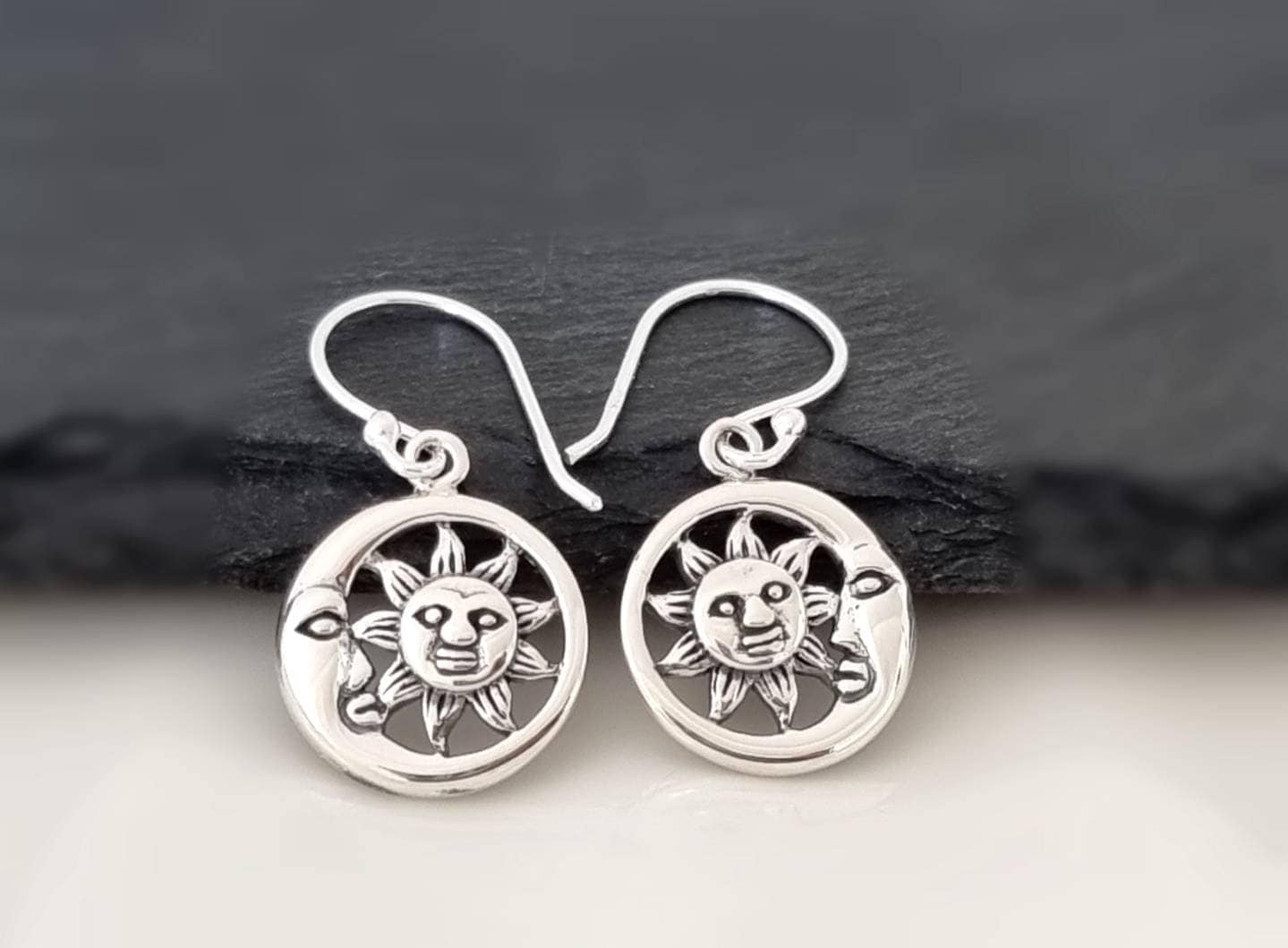 Sonne Und Mond Ohrringe Silber 925, Sterling Ohrhänger von NamasteSilber