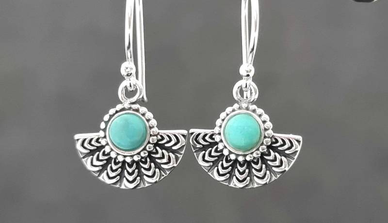 Türkis Ohrringe Hängend, Fächer Ohrringe, Halbkreis Ohrhänger Silber 925 von NamasteSilber