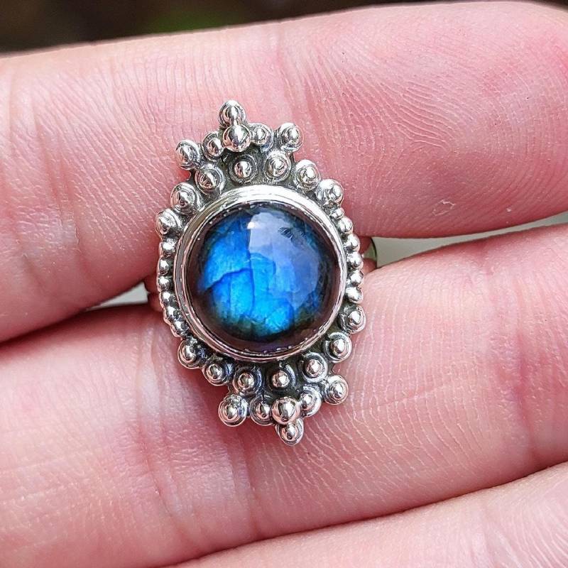 Labradorit Ring, 925 Sterling Silber Statement Natürlicher Runder Edelstein Handgemachter Boho Schmuck, Einzigartiges Geschenk Für Sie von NamasteSilver
