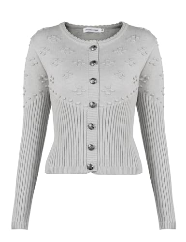 Namatime Damen Trachtenjacke Bolero Dirndl Jacke Kurze Trachten Strickjacke mit Knopfleiste Oktoberfest Outfit Grau 34 von Namatime