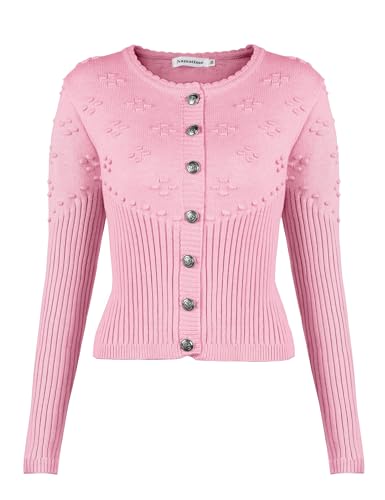 Namatime Damen Trachtenjacke Bolero Dirndl Jacke Kurze Trachten Strickjacke mit Knopfleiste Oktoberfest Outfit Rosa 40 von Namatime