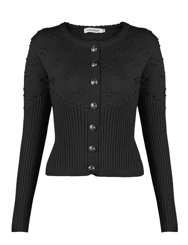 Namatime Damen Trachtenjacke Bolero Dirndl Jacke Kurze Trachten Strickjacke mit Knopfleiste Oktoberfest Outfit Schwarz 38 von Namatime