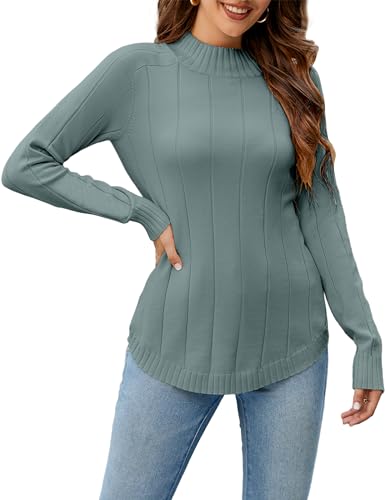 Namatime Pullover Damen Stehkragen Elegant Strickpullover Langarm Rolli Feinstrick Rollkragenpullover Herbst Winter, Salbeigrün, M von Namatime