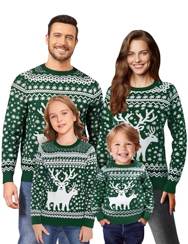 Namatime Weihnachten Pullover Kinder Junge Weihnachtspullover Familie Set Warme Strickpullover mit Rentiermuster Und Schneeflocke Lustig Christmas Sweater Kind-Grün 4 Jahre von Namatime