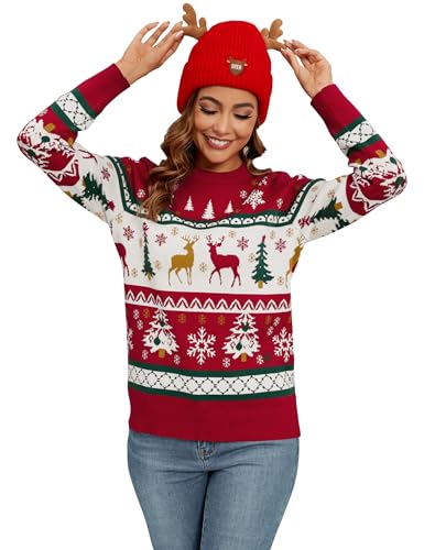 Namatime Weihnachtspullover Damen Hässliche Weihnachten Strickpullover Partnerlook Pärchen Weihnachtspulli Ugly Christmas Sweater Jumper Rot-Weihnachtsbaum XL von Namatime