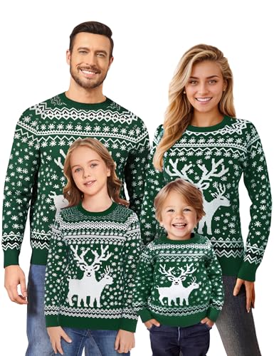 Namatime Weihnachtspullover Damen Rundhals Strickpullover Weihnachten Pullover Partnerlook Reindeer Christmas Sweater Unisex Familie Set Damen-Grün L von Namatime