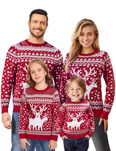 Namatime Weihnachtspullover Familie Set Ugly Weihnachten Pullover Herren Winter Strickpullover Reindeer Christmas Sweater Unisex Rundhals Weihnachtsoutfit Herren-Rot L von Namatime