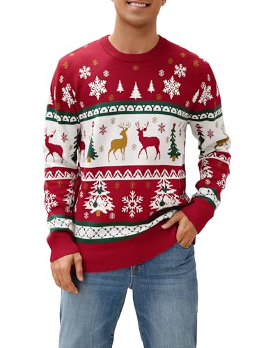 Namatime Weihnachtspullover Herren Hässliche Weihnachten Strickpullover Partnerlook Pärchen Weihnachtspulli Ugly Christmas Sweater Jumper Rot-Weihnachtsbaum XL von Namatime