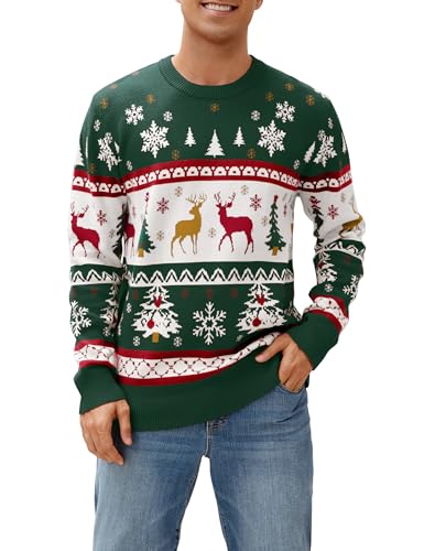 Namatime Weihnachtspullover Herren Ugly Christmas Sweater Weihnachtspulli Familie Set Weihnachten Pullover Partnerlook Strickpullover mit Reindeer Schneeflocke Grün-Weihnachtsbaum L von Namatime