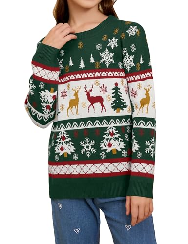 Namatime Weihnachtspullover Mädchen Junge Hässliche Weihnachten Strickpullover Bequem Weihnachtspulli Kinder Ugly Christmas Sweater Jumper Grün-Weihnachtsbaum 8Y von Namatime