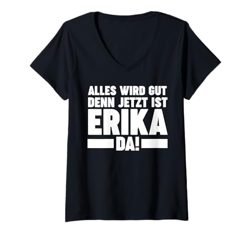 Damen Vorname Erika T-Shirt mit V-Ausschnitt von Name Erika