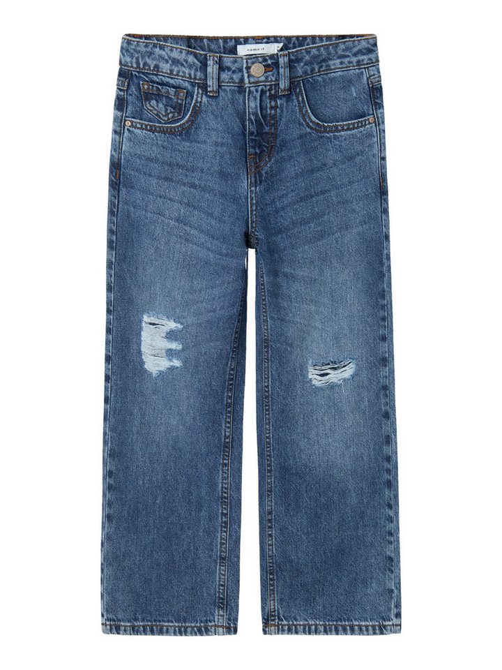 Name It 5-Pocket-Jeans NKFROSE für Mädchen mit Destroyed-Effekt und hohem Bund normal, Denim, Abriebeffekte, Reißverschluss von Name It