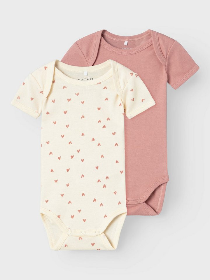Name It Body NBFBODY für Mädchen mit Herzprint und weicher Baumwolle (Packung, 2-tlg) normal, Jersey, Rundhals von Name It