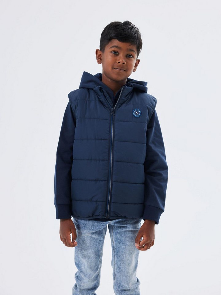 Name It Kurzweste NKFROSE für Mädchen mit weitem Bein und elastischem Bund unifarben, casual, loose fit, Baumwollmischung, Denim von Name It