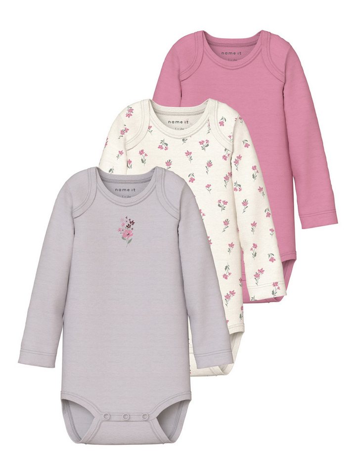 Name It Langarmbody NBFBODY 3P LS FLOWER NOOS (Packung, 3-tlg) von Name It