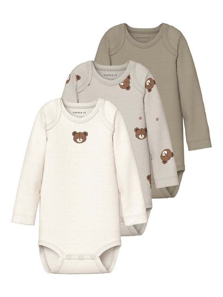 Name It Langarmbody NBNBODY 3P LS PUMICE BEAR NOOS (Packung, 3-tlg) von Name It