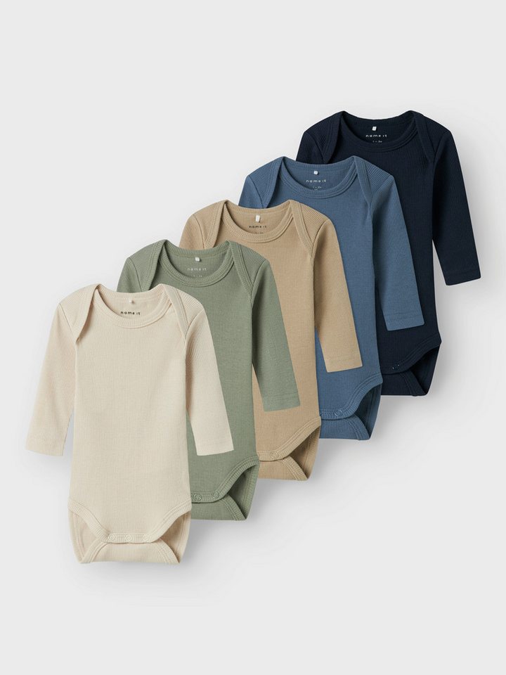 Name It Langarmbody NBNBODY für Mädchen und Jungen mit Rippstruktur und Komfort (Packung, 5-tlg) unifarben, casual, regular fit, Baumwolle, Rundhals von Name It