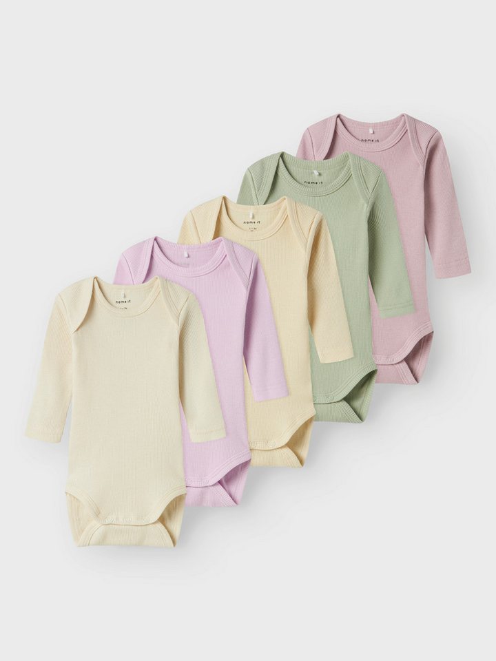 Name It Langarmbody NBNBODY für Mädchen und Jungen mit Rippstruktur und Komfort (Packung, 5-tlg) unifarben, casual, regular fit, Baumwolle, Rundhals von Name It