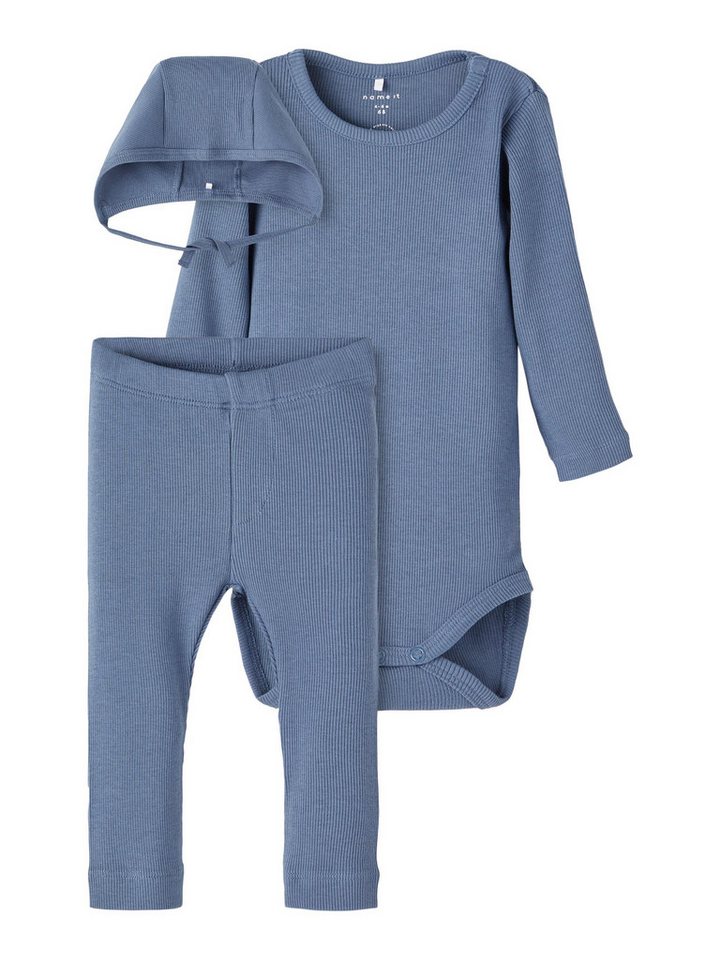 Name It Langarmbody Name It Baby Unsiex 3-teiliges Set Body, Hose und Mütze China Blue-80 von Name It