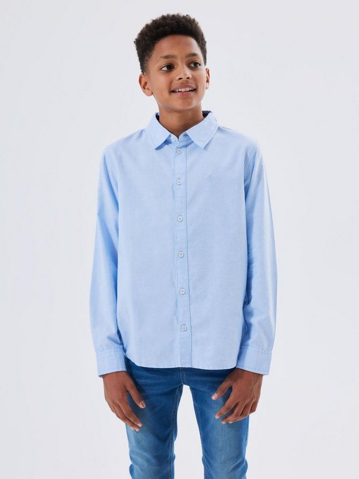 Name It Langarmhemd NKMNEWSA für Jungen mit Knopfleiste und Baumwollkomfort unifarben, casual, regular fit, Baumwolle, Hemdkragen von Name It
