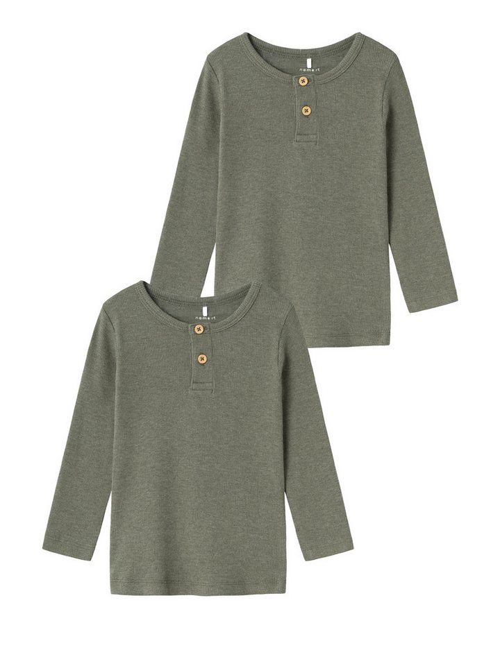 Name It Langarmshirt 2er Pack Gerippter Longsleeve mit Knopfleiste und Rundhals (2-tlg) 2er Pack NMMKAB LS TOP NOOS von Name It