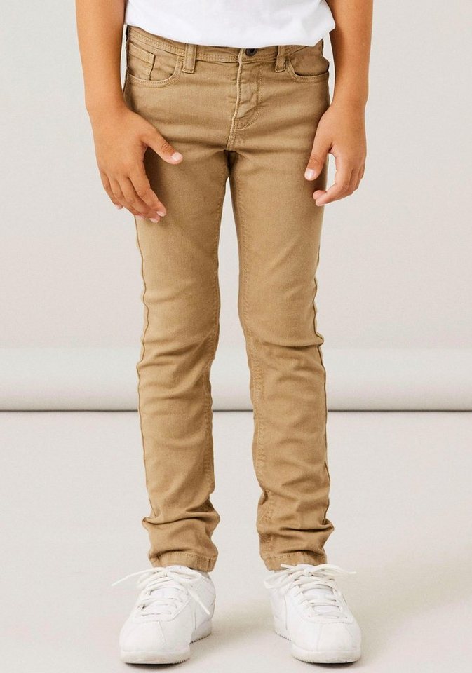 Name It Röhrenhose NKMTHEO für Jungen mit verstellbarem Bund und schmaler Silhouette slim fit, Twill, Reißverschluss, uni von Name It