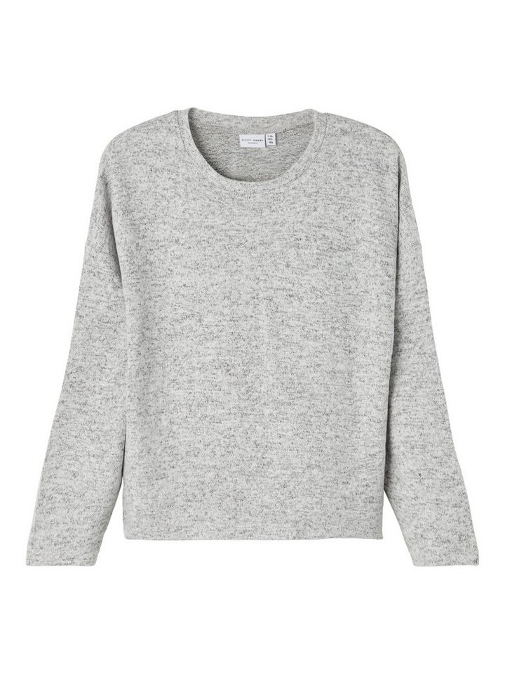 Name It Rundhalspullover Name It Mädchen Stick-Pullover mit langen Ärmeln Grey Melange-116 von Name It