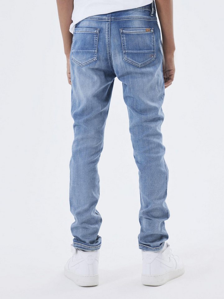 Name It Schlupfjeans NKMROBIN für Jungen mit Bindeband und elastischem Denim lässig geschnitten, Denim, Abriebeffekte, angesetztes Bündchen von Name It