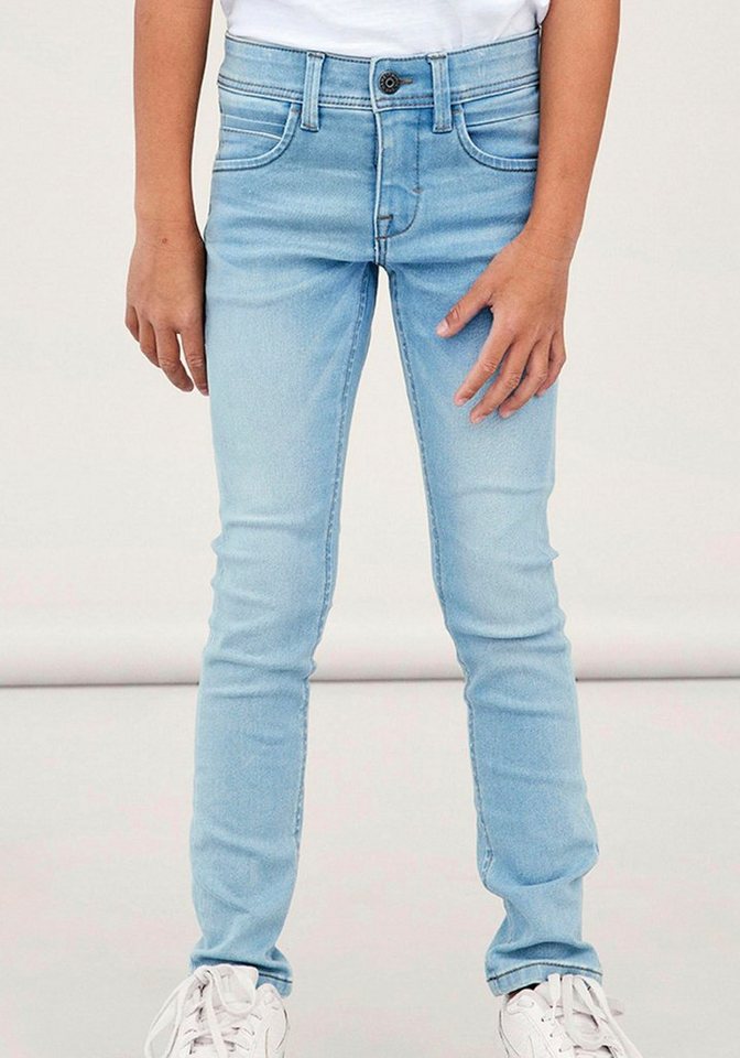 Name It Stretch-Jeans NKMSILAS für Jungen mit verstellbarem Bund und schlanker Form slim fit, Denim, Abriebeffekte, angesetztes Bündchen von Name It