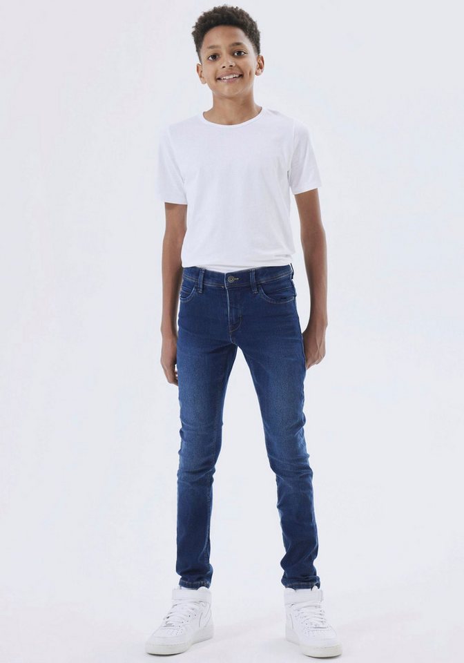Name It Stretch-Jeans NKMSILAS für Jungen mit verstellbarem Bund und schlanker Form slim fit, Denim, Abriebeffekte, angesetztes Bündchen von Name It